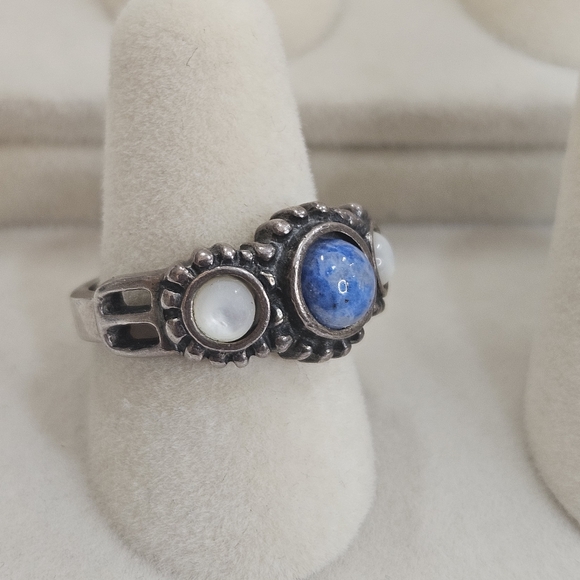 Dakota West Shube Beautiful Sterling Blue Denim Lapis Moonstone Ring Size 6.75 - Picture 2 of 10